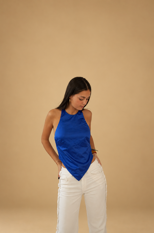 top "AZURA" azul eléctrico
